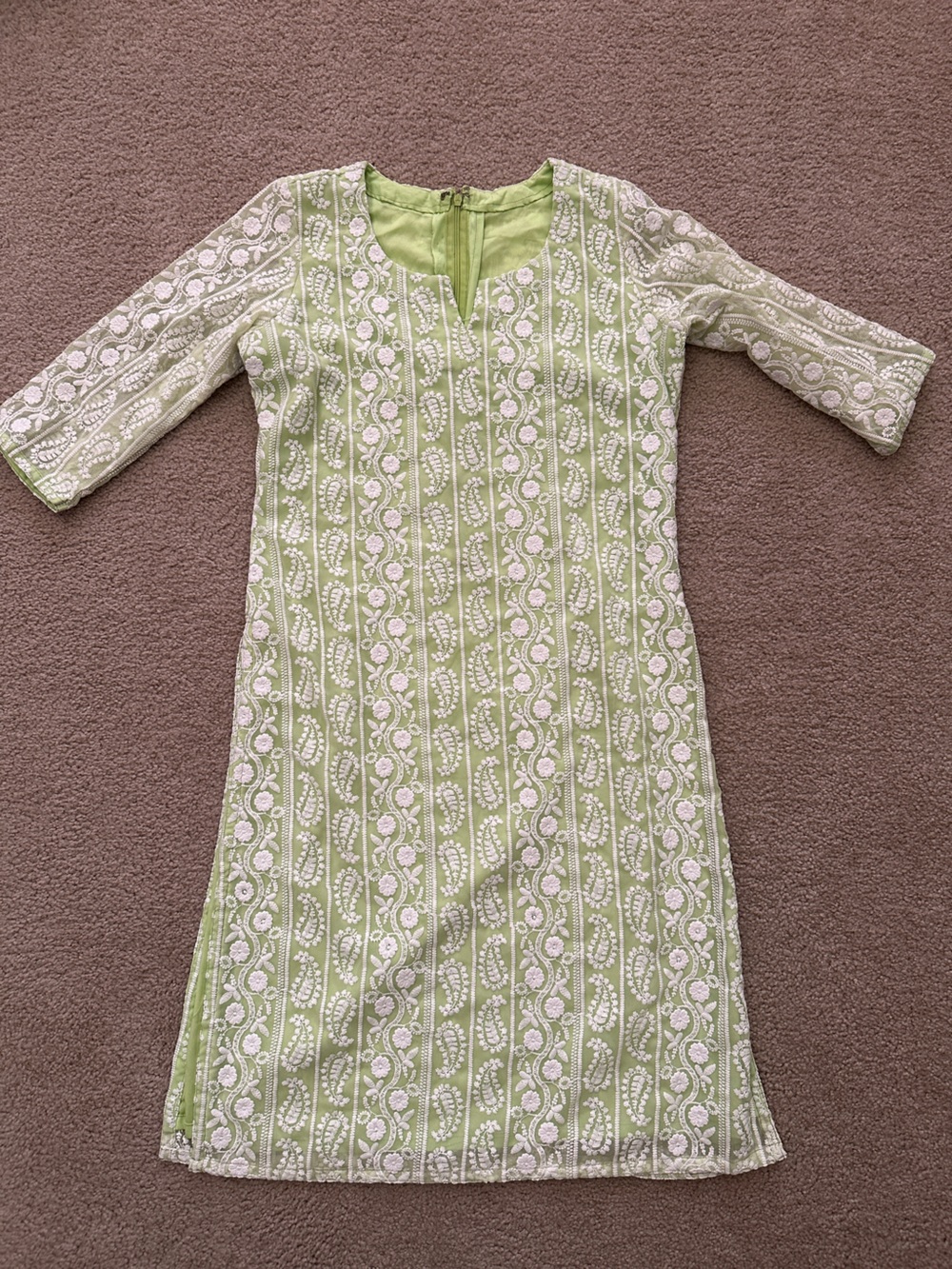Vintage Green Chikankari Embroidered Kurta Top